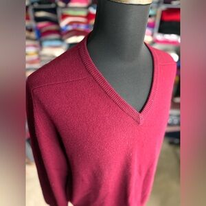 Y2K V-Neck Burgundy Cashmere Sweater, Made in England